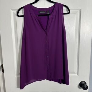 INC size L purple sleeveless top, chiffon front/jersey back, v neck, summer